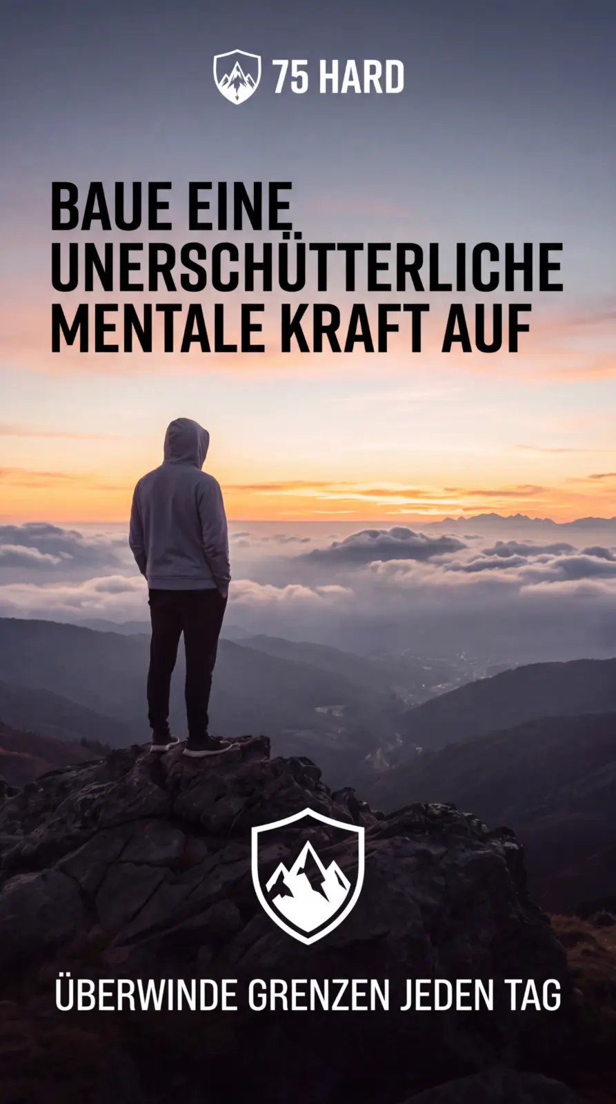 Person auf einem Berggipfel über den Wolken